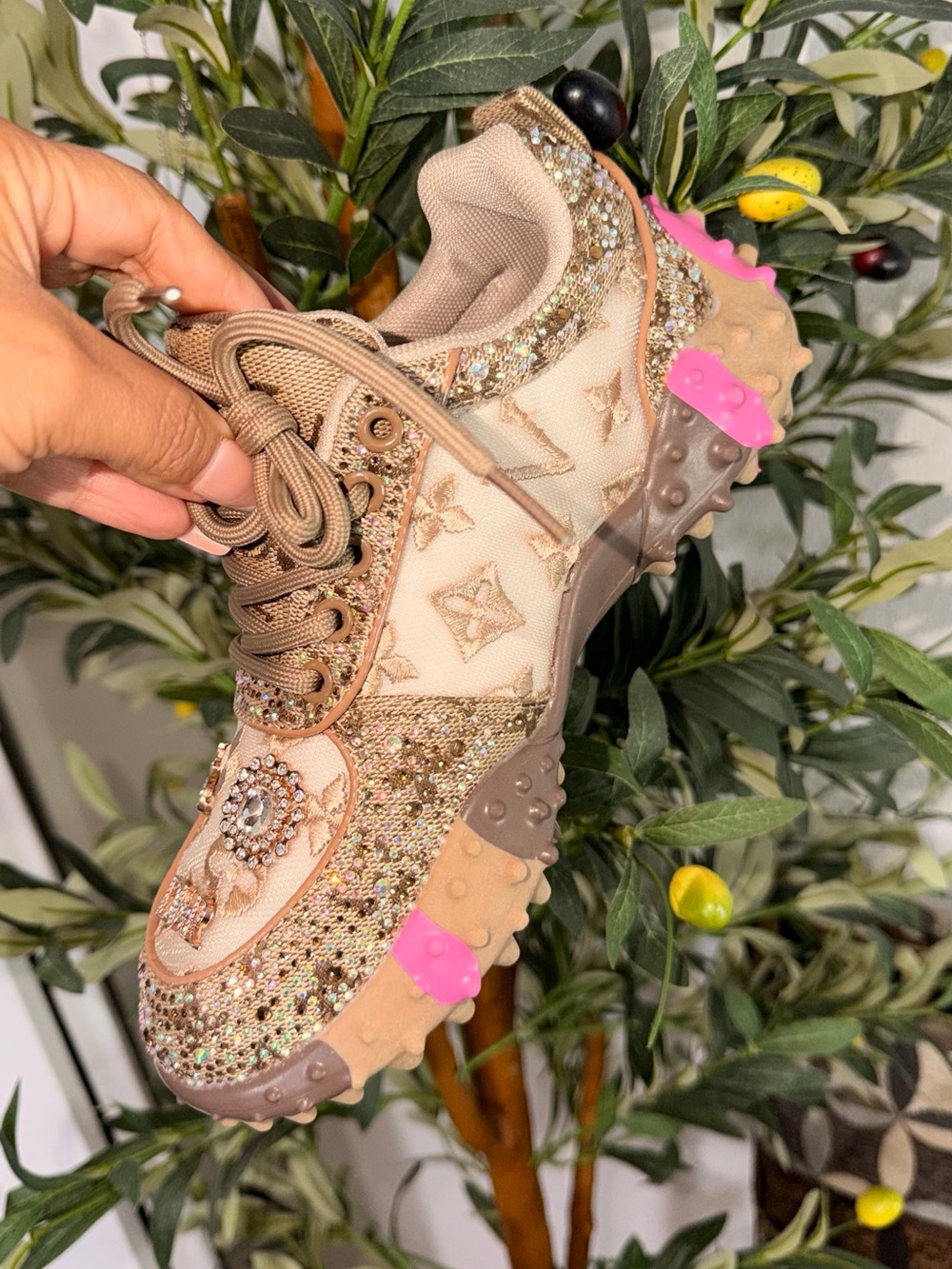 Gold Rhinestone Embellished Chunky Sneakers Size 36 – Brand New - Picture 3 of 16